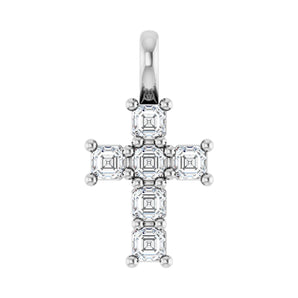 1 ct Asscher Lab Grown Diamond Accented Cross Pendant in 14K Whit...