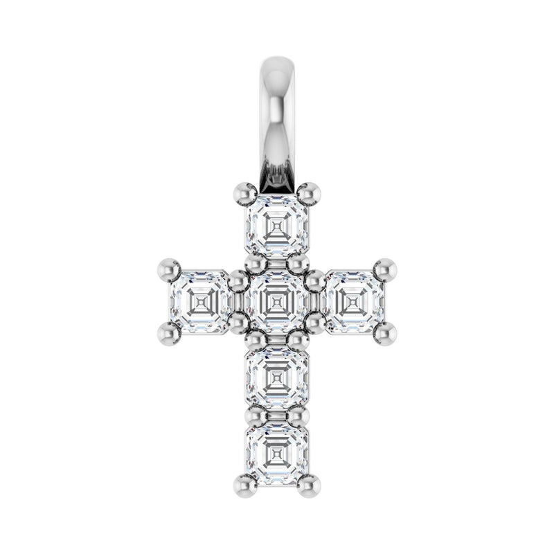 1 ct Asscher Lab Grown Diamond Accented Cross Pendant in 14K Whit...