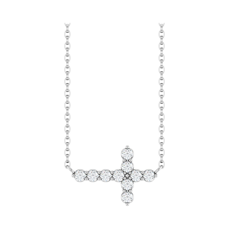 1/3 ct tw Accented Cross Lab Grown Diamond Necklace in 14K White ...