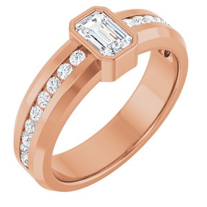 Diamond Wedding Band — 6 X 4 mm Emerald (126928) — 14K Rose Gold
