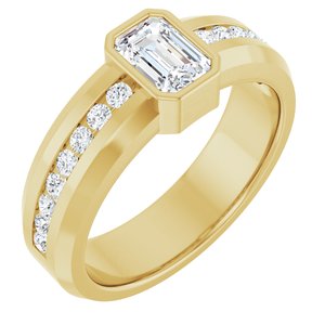 Diamond Wedding Band — 6.5 X 4.5 mm Emerald (126928) — 14K Yellow Gold