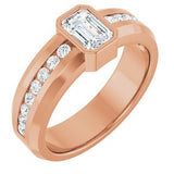 Diamond Wedding Band — 6.5 X 4.5 mm Emerald (126928) — 14K Rose Gold