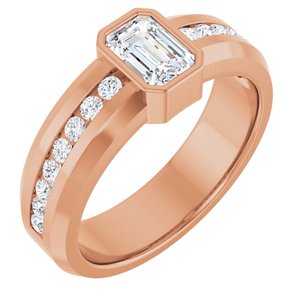 Diamond Wedding Band — 6.5 X 4.5 mm Emerald (126928) — 14K Rose Gold