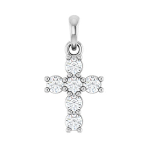 1 ct Round Lab Grown Diamond Accented Cross Pendant in 14K White ...