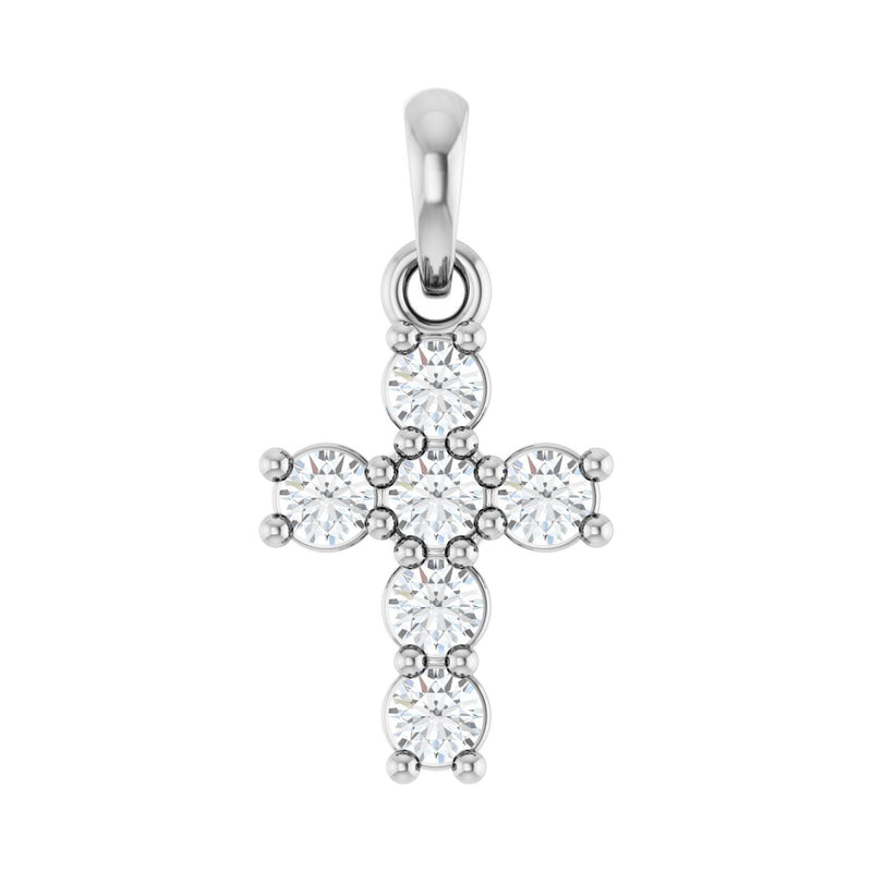 1 ct Round Lab Grown Diamond Accented Cross Pendant in 14K White ...
