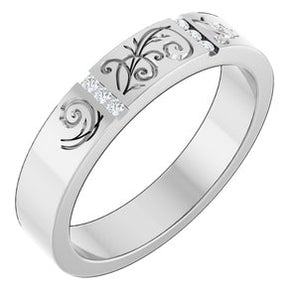 Floral Diamond Wedding Band — 1.3 mm Round (127029)