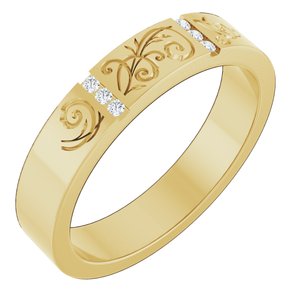 Floral Diamond Wedding Band — 1.3 mm Round (127029) — 14K Yellow Gold