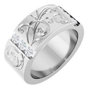 Floral Diamond Wedding Band — 3 mm Round (127029)