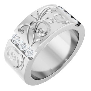Floral Diamond Wedding Band — 3 mm Round (127029)