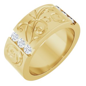 Floral Diamond Wedding Band — 3 mm Round (127029) — 14K Yellow Gold