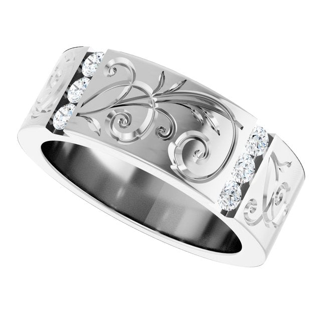 The Helix — Accented Floral 3mm Wedding Band - view 5