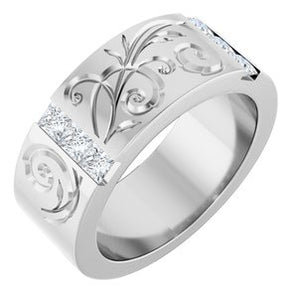 Floral Diamond Wedding Band — 2.75 X 2.75 mm Square (127029)