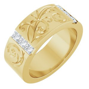 Floral Diamond Wedding Band — 2.75 X 2.75 mm Square (127029) — 14K Yellow Gold