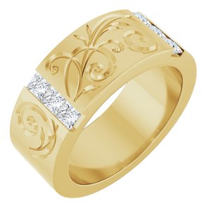 Floral Diamond Wedding Band — 2.75 X 2.75 mm Square (127029) — 14K Yellow Gold
