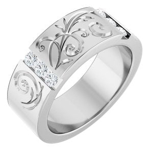 Floral Diamond Wedding Band — 2.5 mm Round (127029)