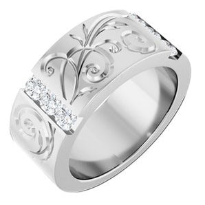 Floral Diamond Wedding Band — 3 X 3 mm Cushion (127029)
