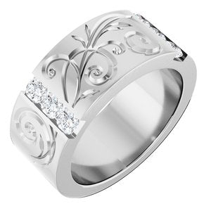 Floral Diamond Wedding Band — 3 X 3 mm Cushion (127029)