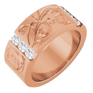 Floral Diamond Wedding Band — 3 X 3 mm Cushion (127029) — 14K Rose Gold