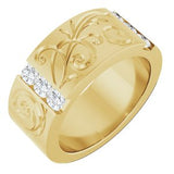 Floral Diamond Wedding Band — 3 X 3 mm Cushion (127029) — 14K Yellow Gold