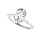 1 ct Oval Lab Grown Diamond Bezel Half-Bezel Engagement Ring in 1... - view 5