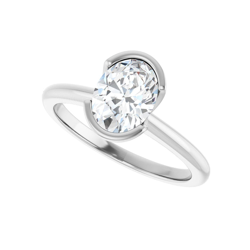 1 ct Oval Lab Grown Diamond Bezel Half-Bezel Engagement Ring in 1... - view 5