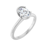 1 ct Oval Lab Grown Diamond Bezel Half-Bezel Engagement Ring in 1...