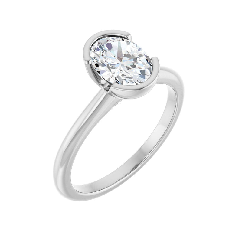 1 ct Oval Lab Grown Diamond Bezel Half-Bezel Engagement Ring in 1...