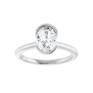 1 ct Oval Lab Grown Diamond Bezel Half-Bezel Engagement Ring in 1... - view 3