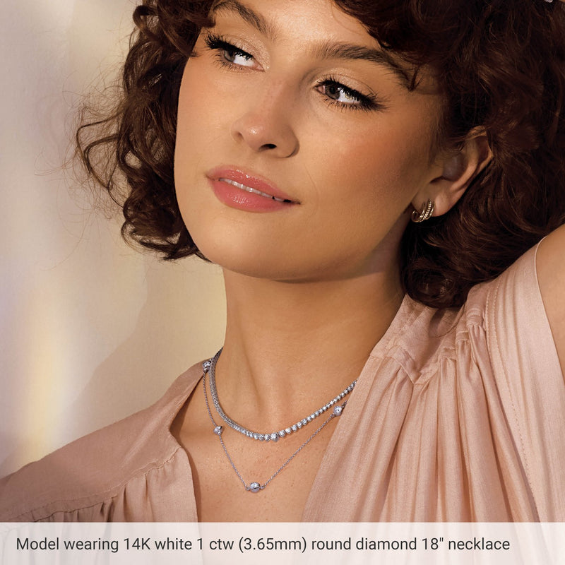 1 ct tw Bezel Station Lab Grown Diamond Necklace in 14K White Gol... - view 3
