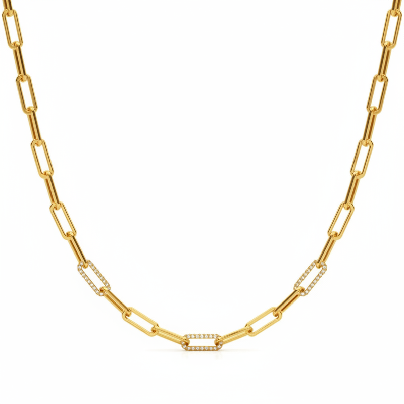 1 3/8 ctw 17 Inch Dia Paper Clip Necklace — Yellow Gold