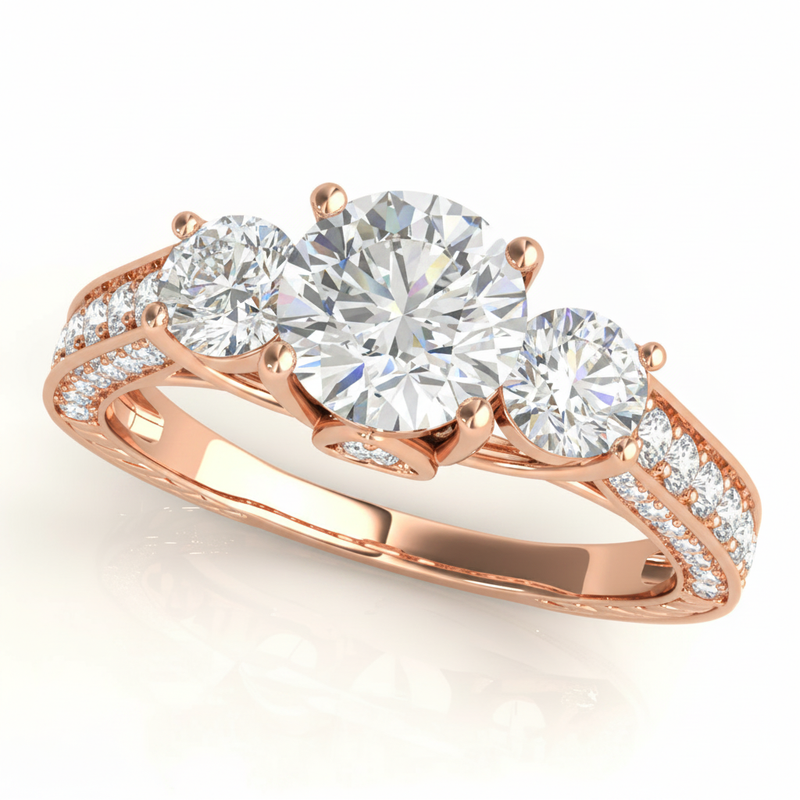 2 1/3 ctw Round Three Stone Engagement Ring (50509-E) — Rose Gold