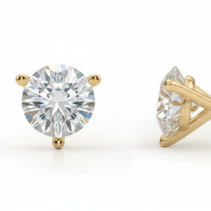 (2 Cttw) 1ct 3 Prong Wire Stud Earring — Yellow Gold
