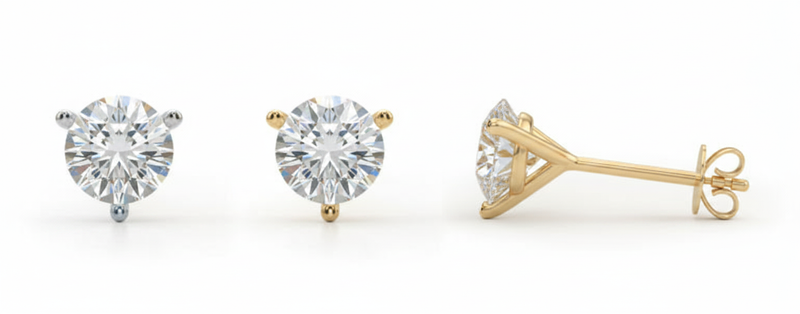 (2 Cttw) 1ct 3 Prong Wire Stud Earring — Yellow Gold