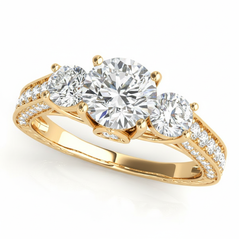 2 ctw Round Three Stone Engagement Ring (50509-E) — Yellow Gold