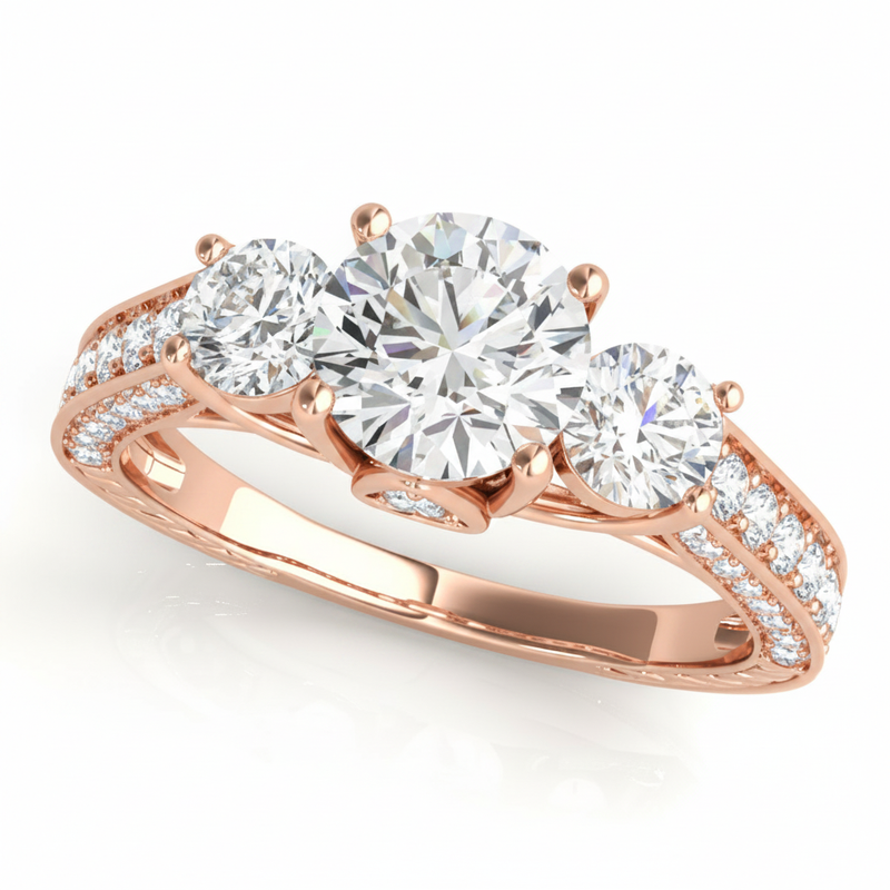 2 ctw Round Three Stone Engagement Ring (50509-E) — Rose Gold