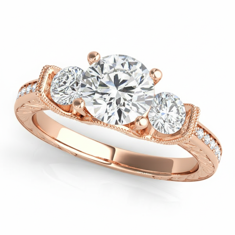 2 ctw Round Three Stone Engagement Ring (50529-E) — Rose Gold