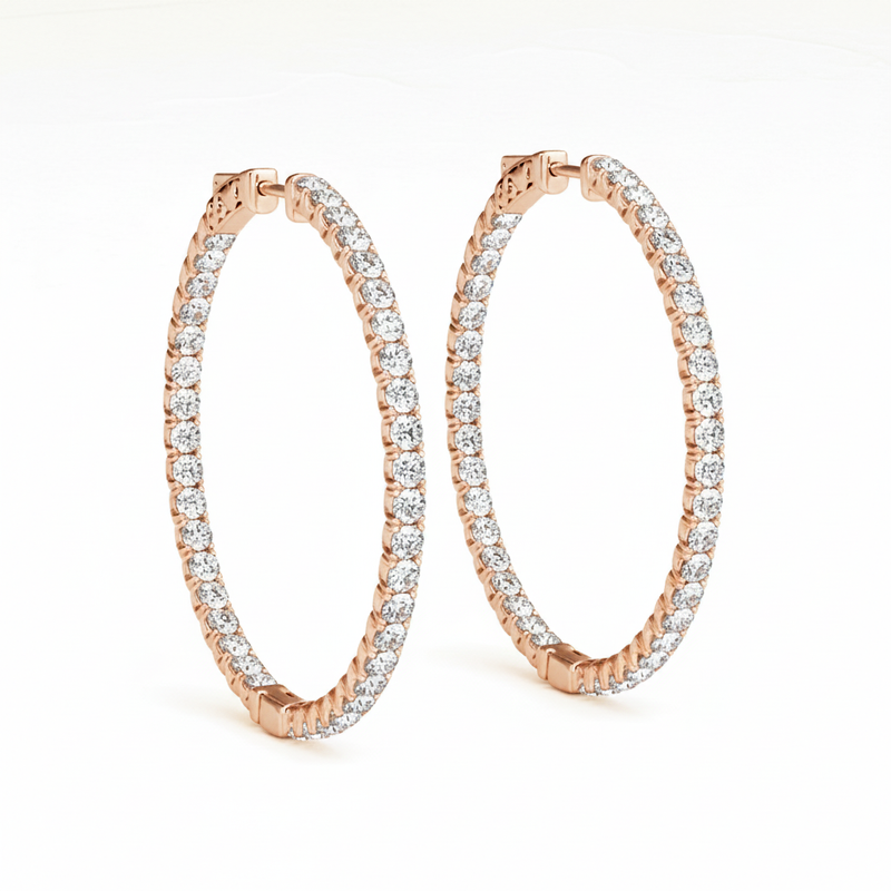 3/4 ctw 2 Inch 4 Prong Round Hoop — 50mm — Rose Gold