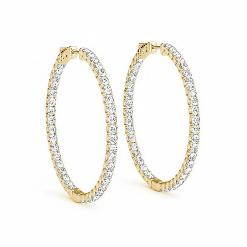 3/4 ctw 2 Inch 4 Prong Round Hoop — 50mm — Yellow Gold