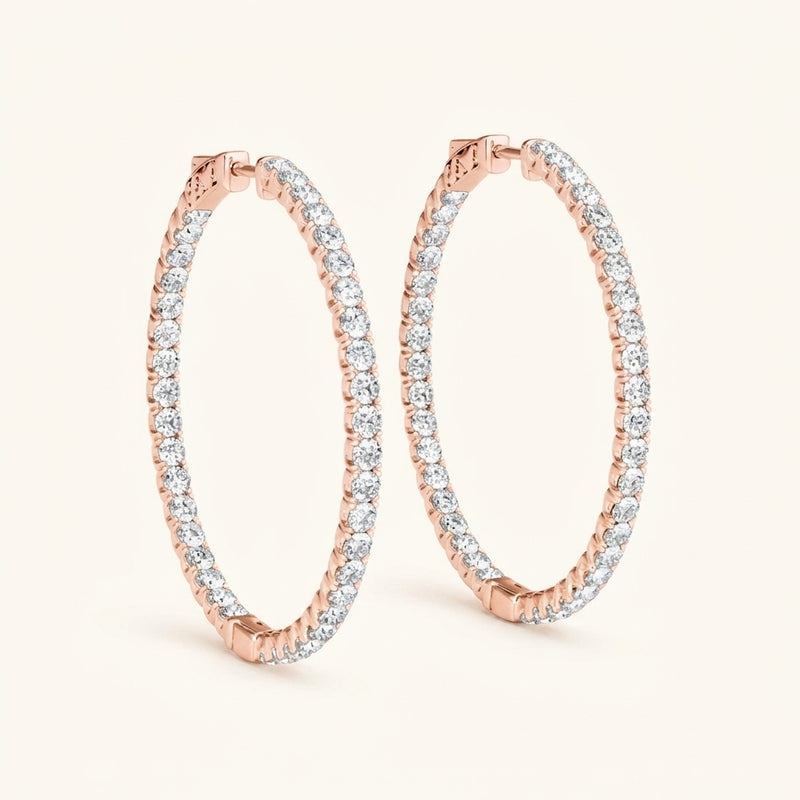3/4 ctw 2 Inch 4 Prong Round Hoop — 50mm — Rose Gold