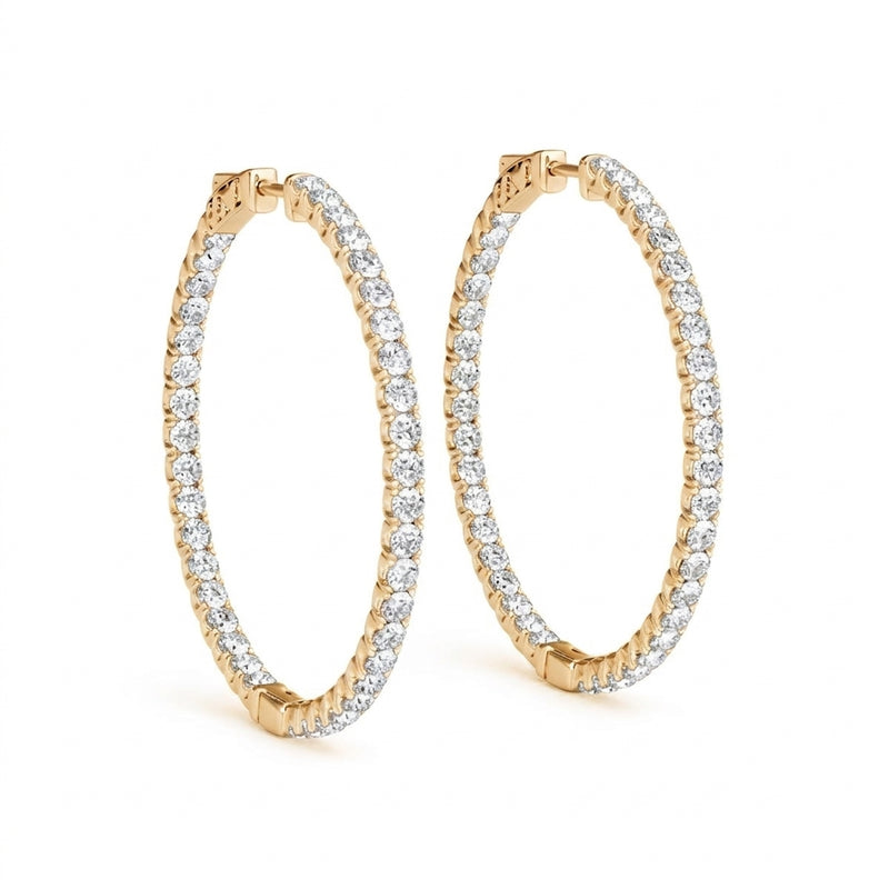 3/4 ctw 2 Inch 4 Prong Round Hoop — 50mm — Yellow Gold