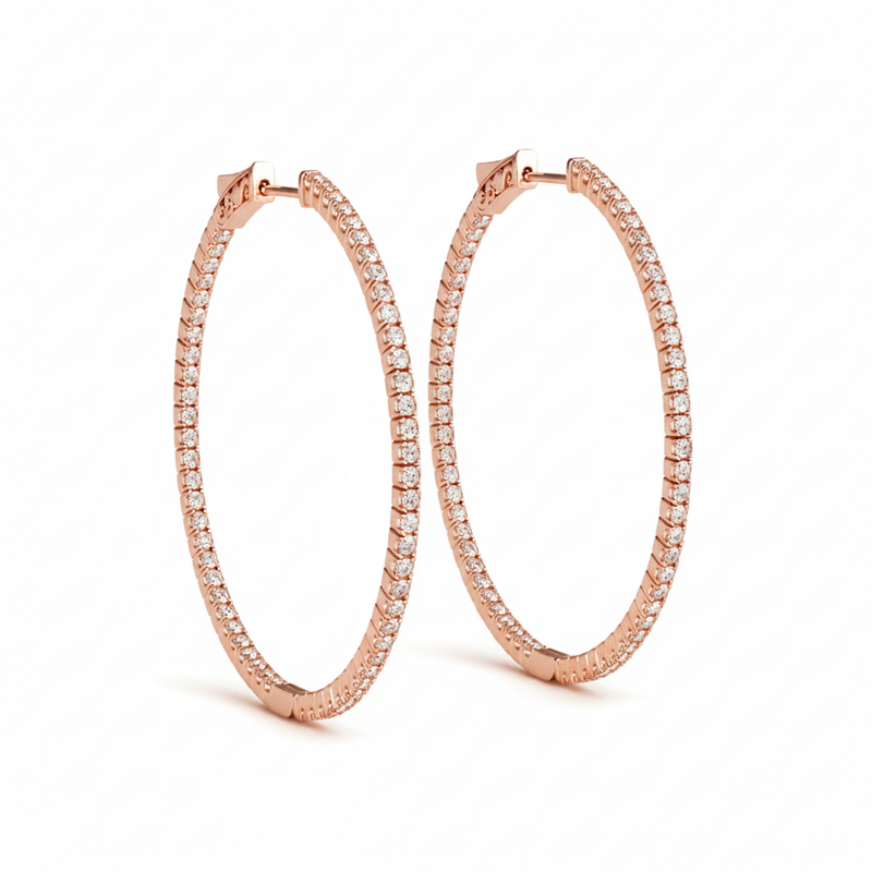 7/8 ctw 2 Inch 4 Prong Round Hoop — 52mm — Rose Gold