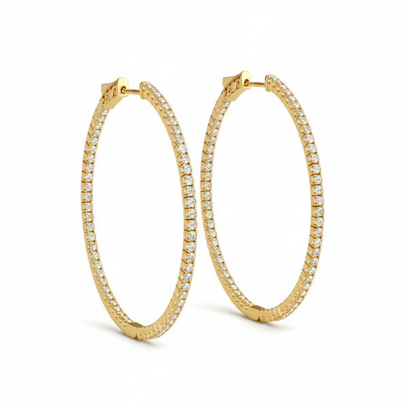 7/8 ctw 2 Inch 4 Prong Round Hoop — 52mm — Yellow Gold