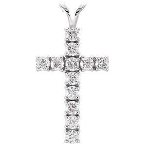 1 ct Round Lab Grown Diamond Accented Cross Pendant in 14K White ...