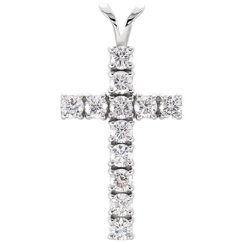 1 ct Round Lab Grown Diamond Accented Cross Pendant in 14K White ...