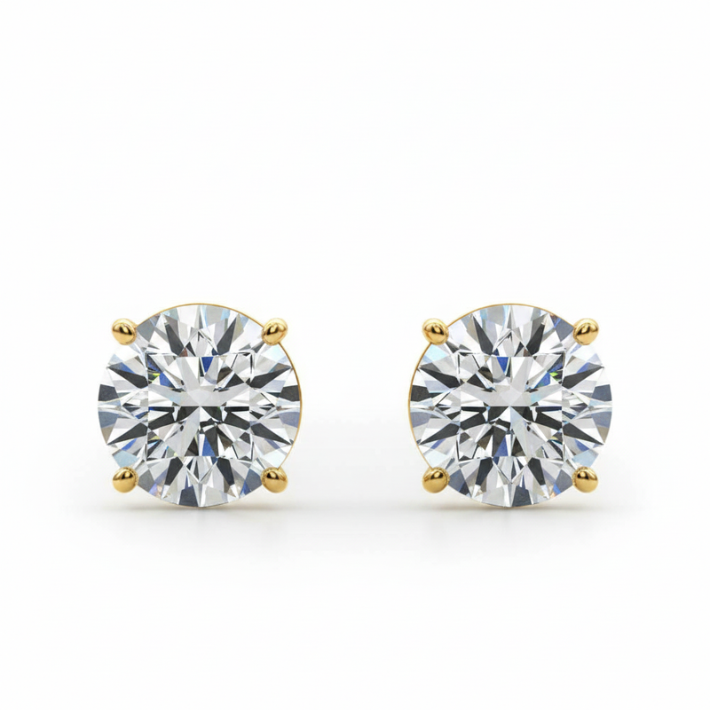 (3/4 Cttw) .37ct 3 Prong Wire Stud Earring — Yellow Gold