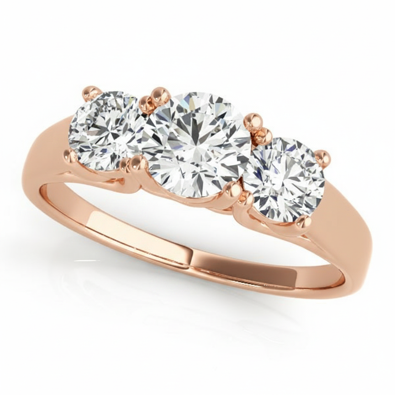3/4 ctw Three-Stone Engagement Ring (Round Center) — Rose Gold