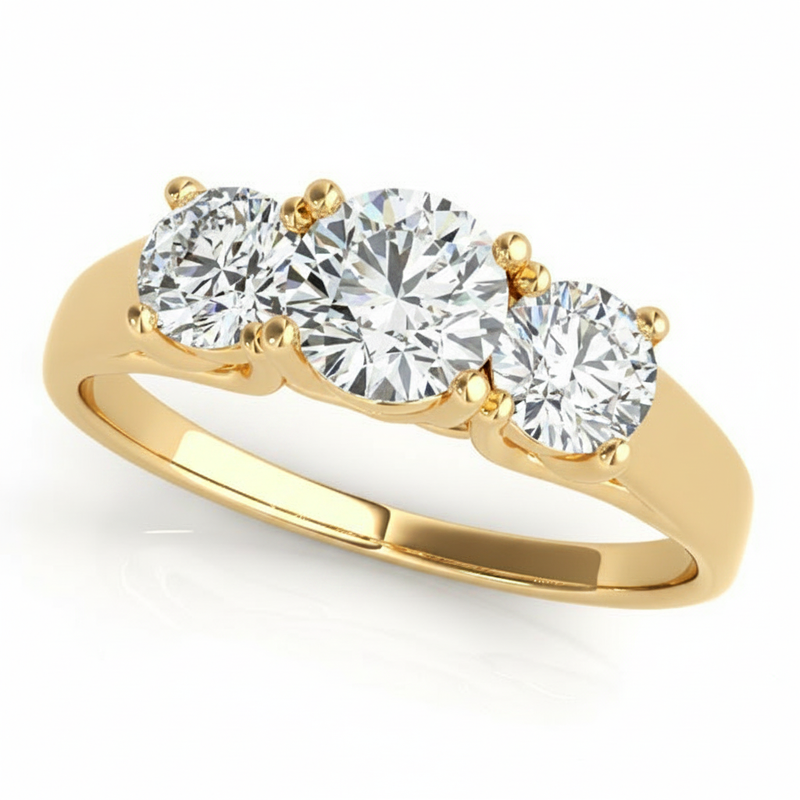 3/4 ctw Three-Stone Engagement Ring (Round Center) — Yellow Gold