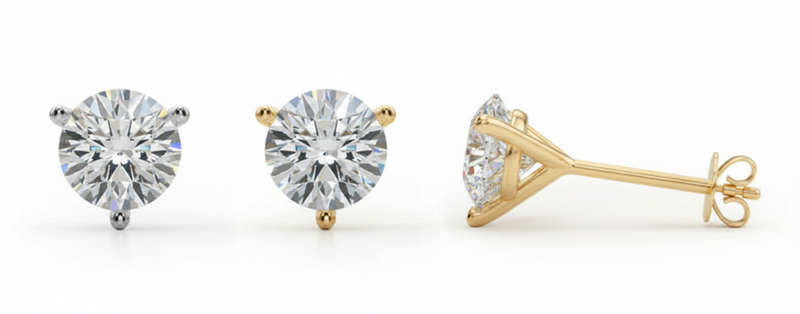 (3 Cttw) 1.5ct 3prong Wire Stud Earring — Yellow Gold