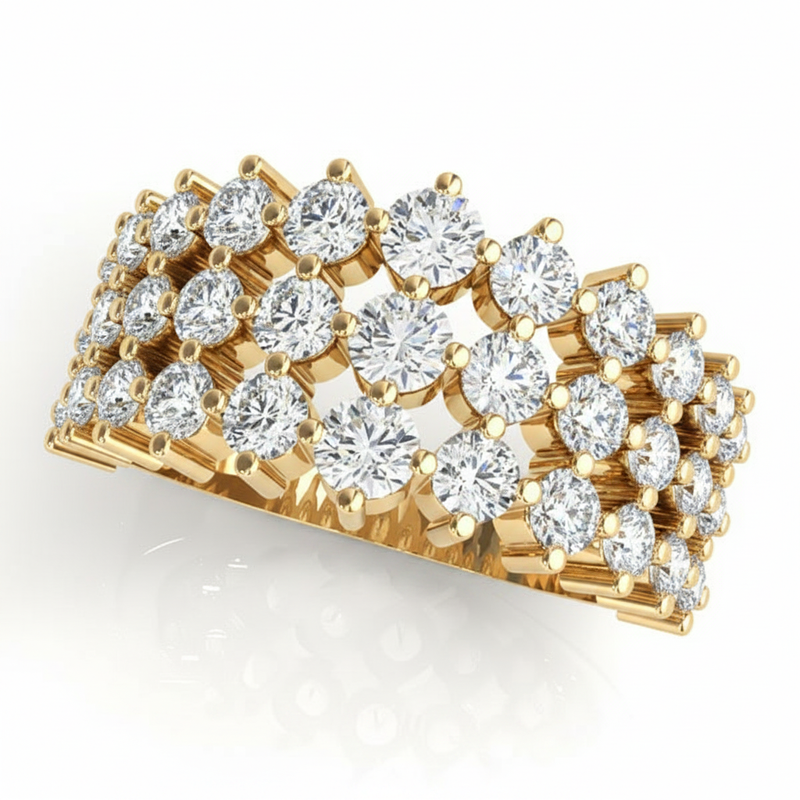 1 7/8 ctw 3 Row Fashion Ring — Yellow Gold