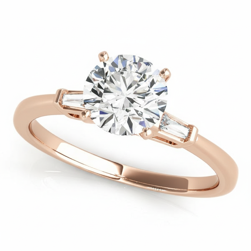 Baguette Three Stone Engagement Ring (50074-E) — Rose Gold